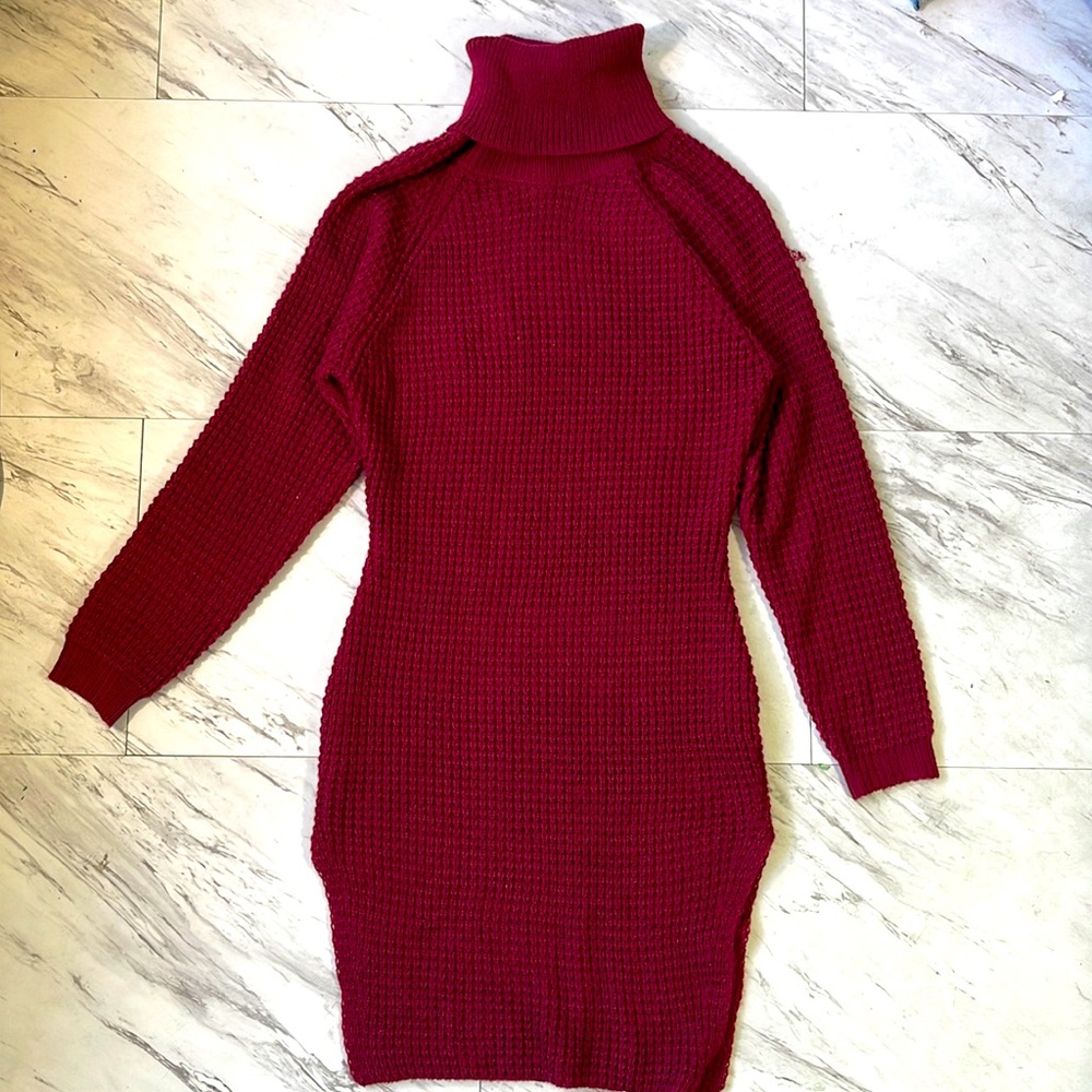 Women S/4 red turtle neck bodycon sweater dress